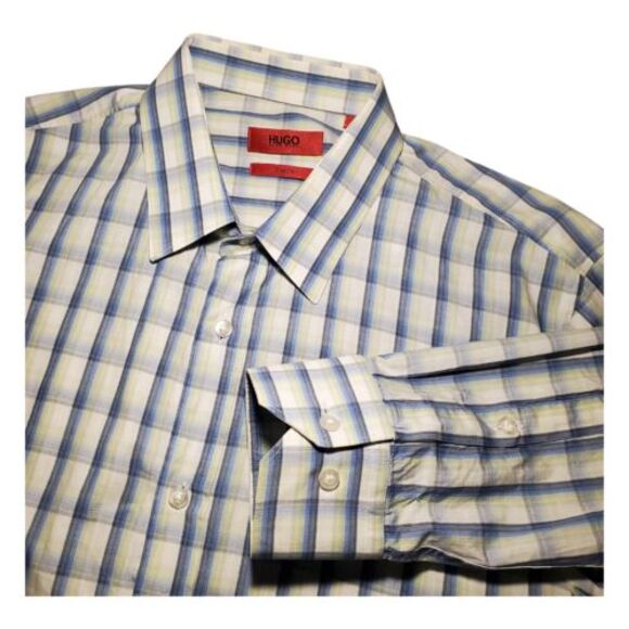 Hugo Boss Other - HUGO BOSS Men's Blue‎ & White Plaid Button-Down Shirt Casual Business Wear